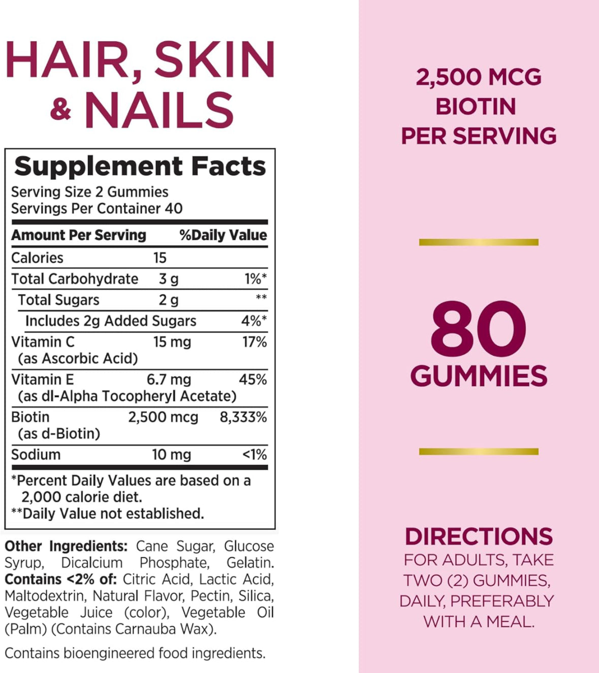 Nature’s Bounty Hair Skin Nails Biotin Vitamines 2500 mcg